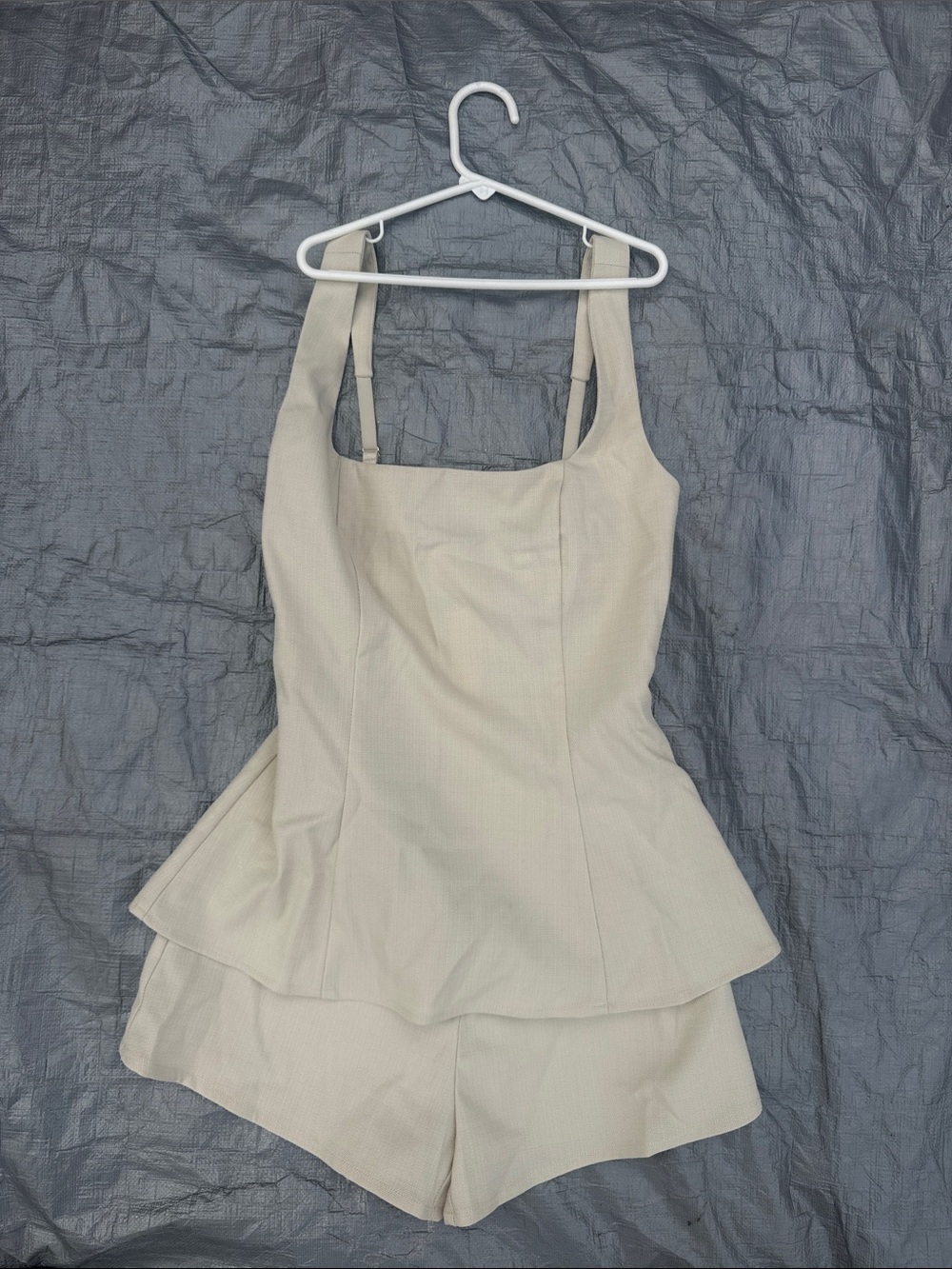 Fashion Nova Cream Peplum Mini Dress Romper